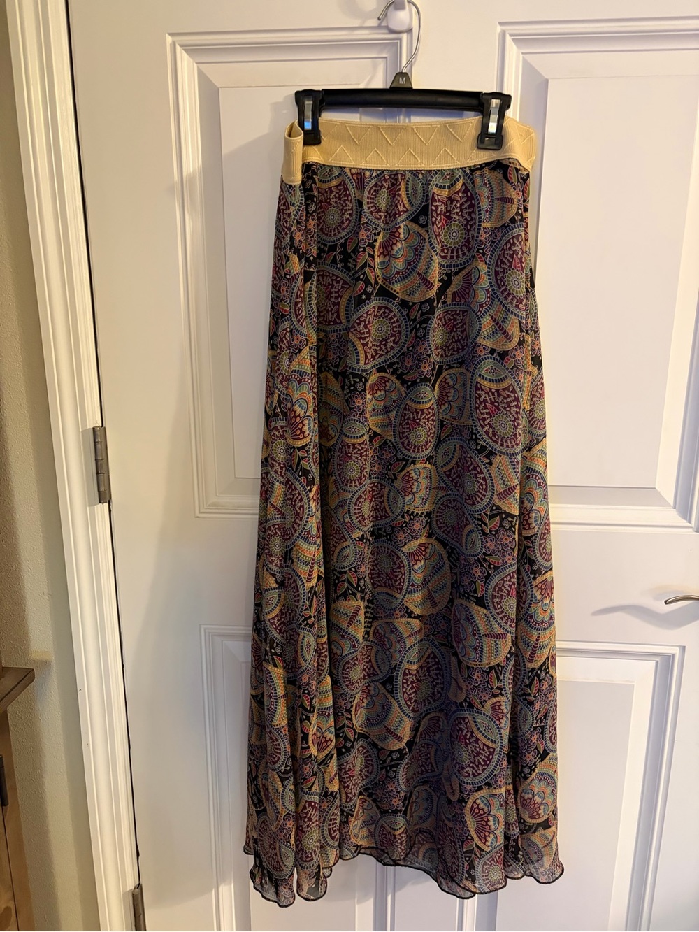 LuLaRoe Paisley Maxi Skirt in Navy, Burgundy, Teal with Cream Waistband